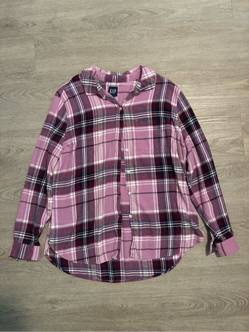 GAP Pink Plaid Women's Button-Front Scoop-Neck Sweater